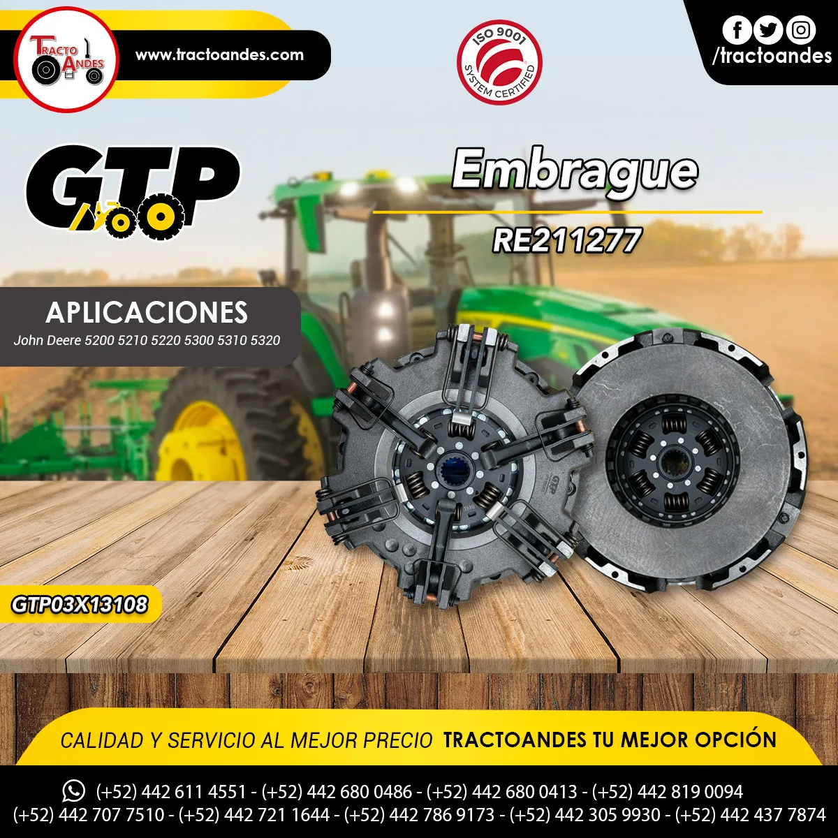 Refacciones agrícolas para John Deere