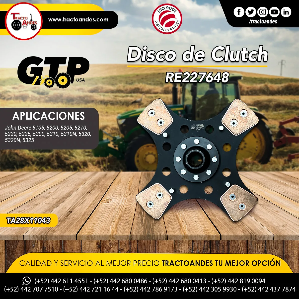 Disco de Cluthc - RE227648, Refacciones Agrícolas, Refacciones John Deere