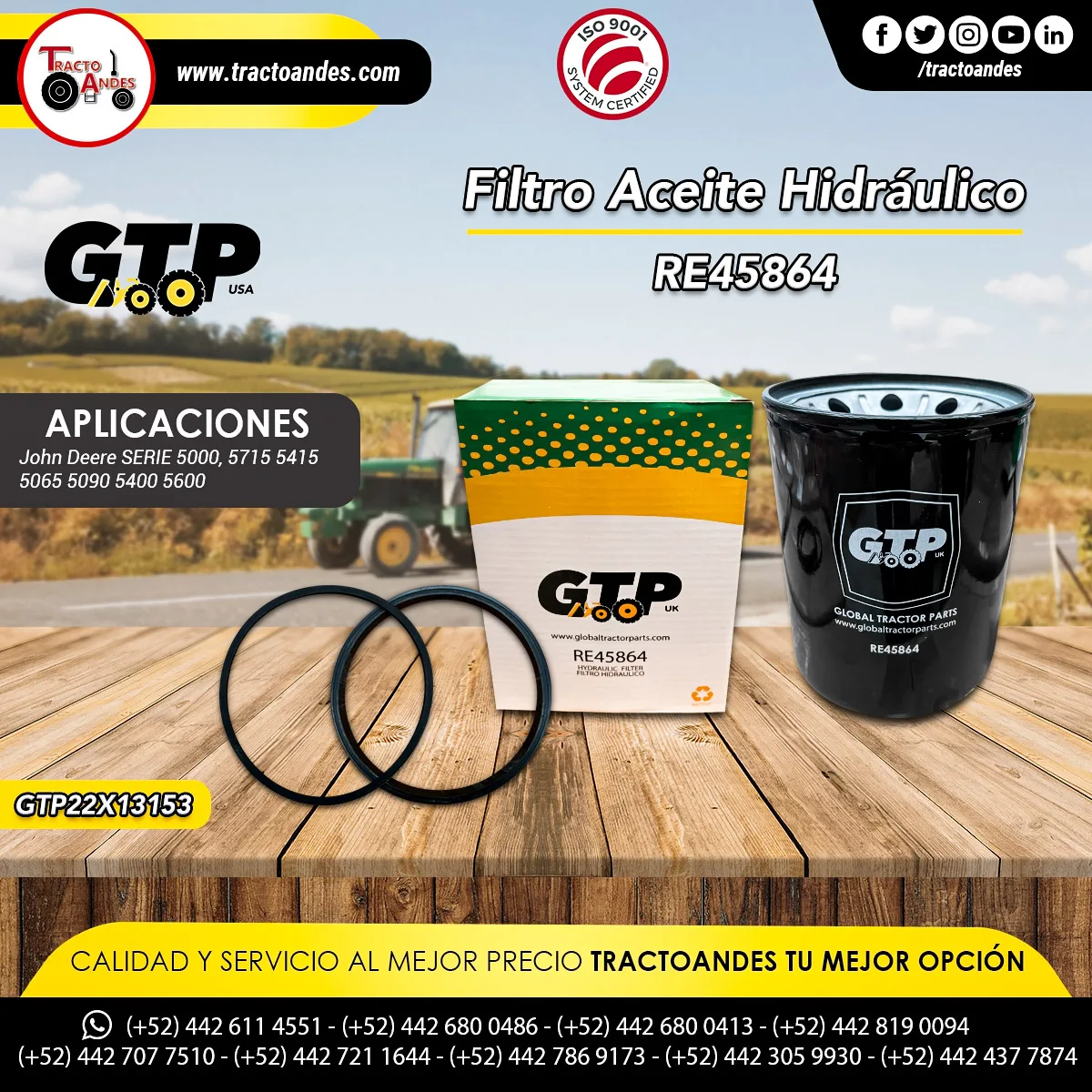 Refacciones para maquinaria agrícola, Refacciones John Deere, GTP, Filtros John Deere