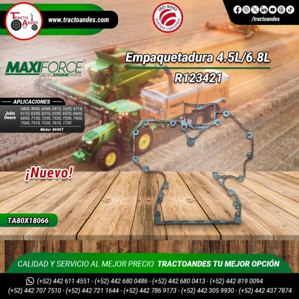 Empaquetadura-R123421-TR123421-Maxiforce-para Motor-4045T-John-Deere-Refacciones-agrícolas