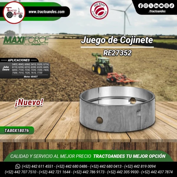 Juego-de-Cojinete-RE27352-TRE27352-Maxiforce-para-Motor-4045T-John-Deere-Refacciones-para-maquinaria-agrícola