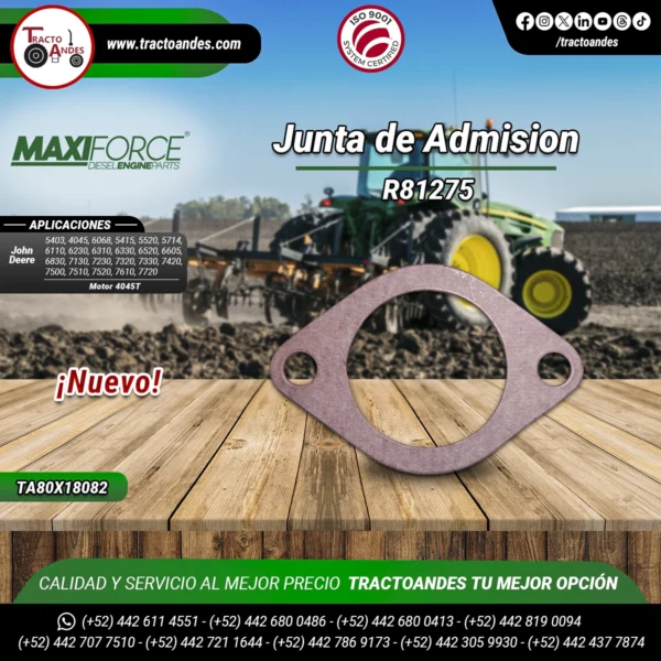 Junta-de-Admisión-R81275-TR81275-Maxiforce-Motor-4045T-John-Deere-Refacciones